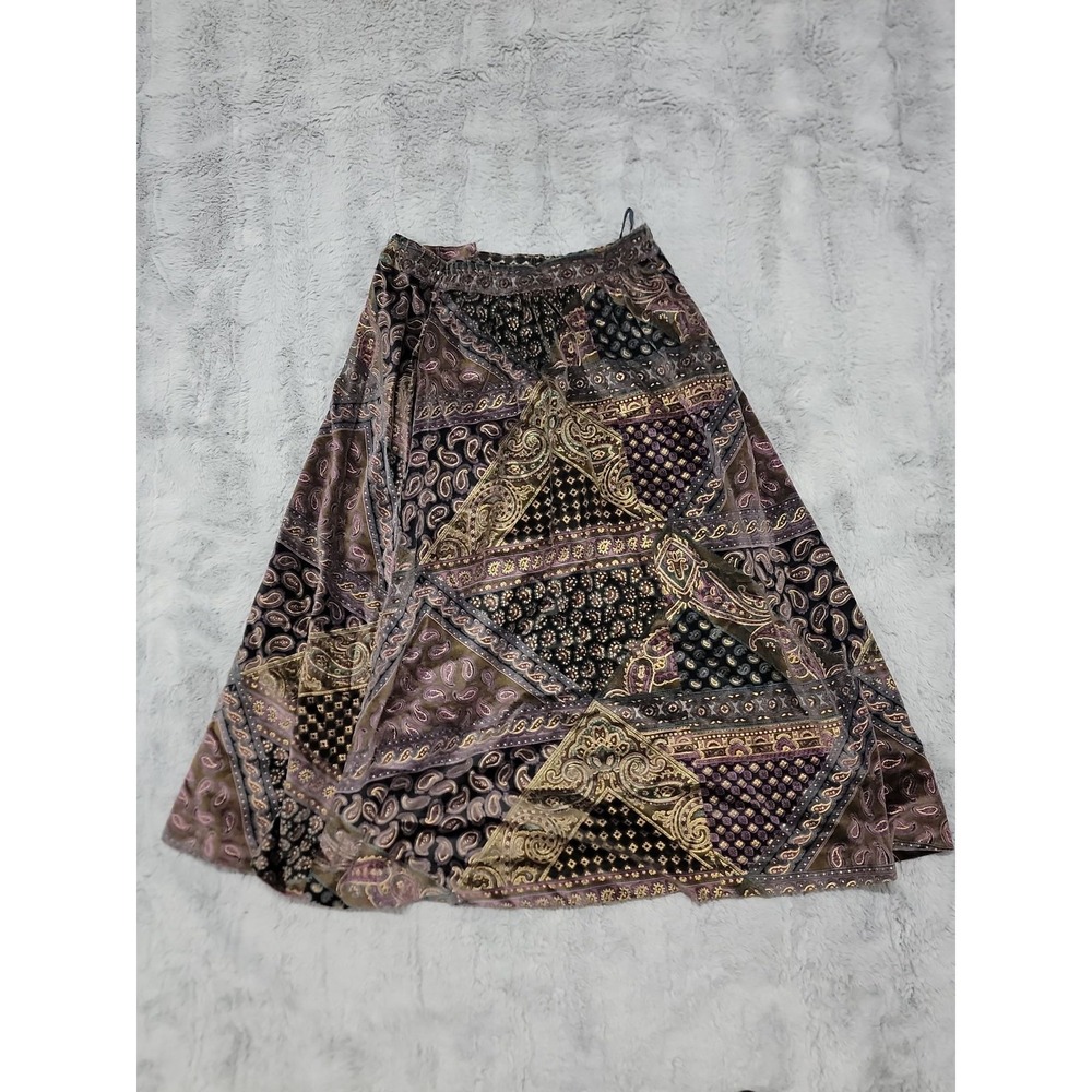 Vintage Marguerite Rubel Skirt Womens 10 Multicolor Velvet Paisley Midi A-Line